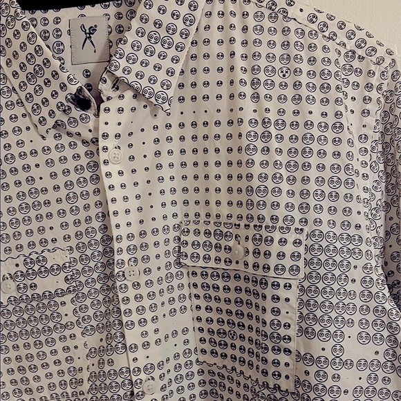 Marc Ecko Shirt Men White Black Smiley Faces Button Up Y2K Cut & Sew,  Medium - Picture 5 of 5